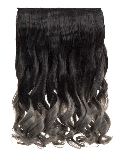Ombre Curly One Weft Clip In Dip Dye Extension - G1007L - 1BTT Metal Grey